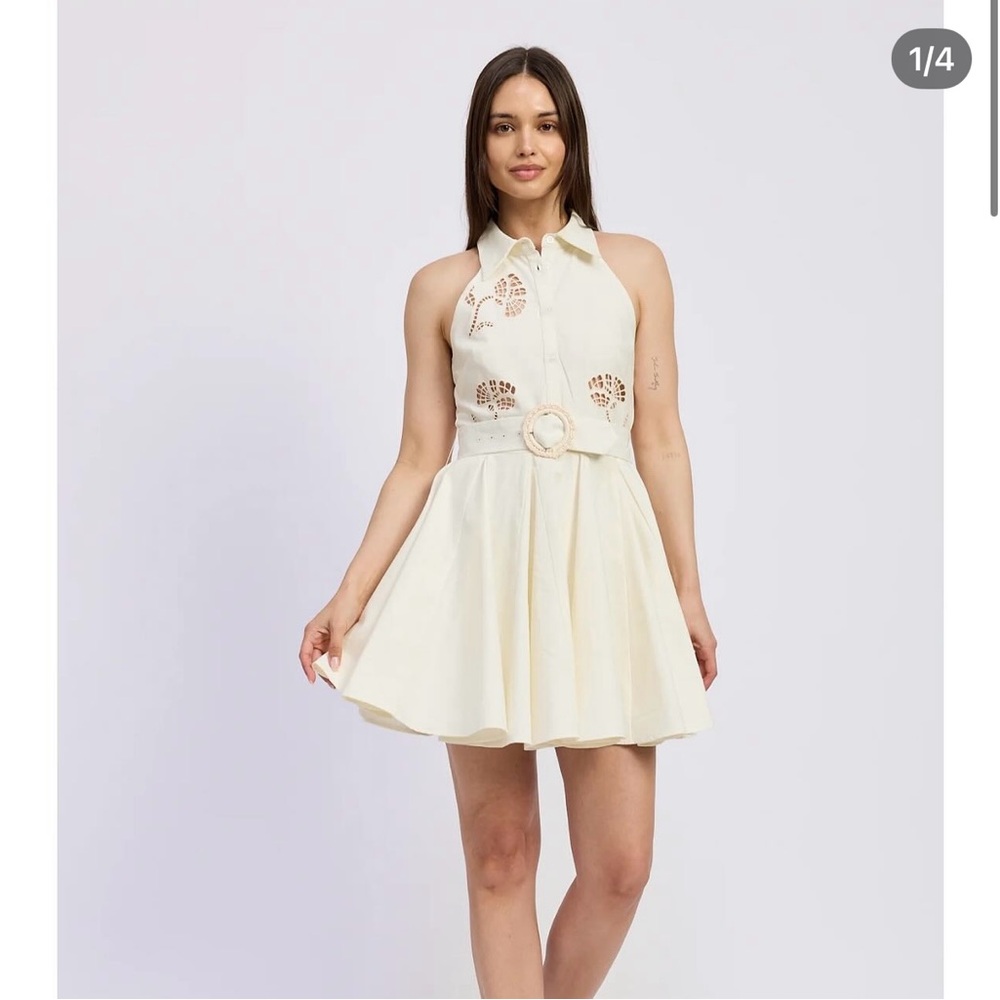 En Saison Collared Belted Mini Dress in White